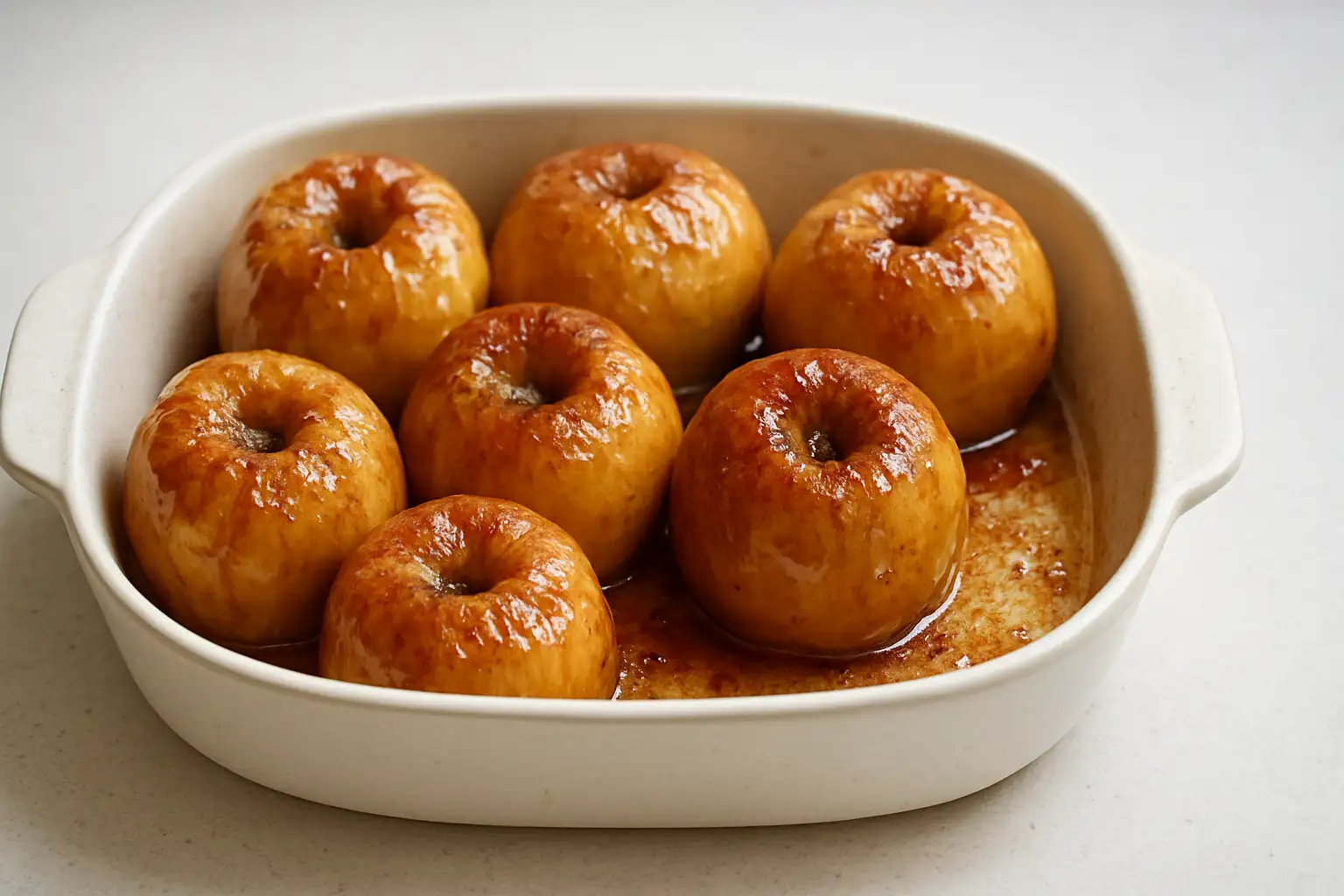Pommes au four fondantes et légèrement caramélisées dans un plat en céramique