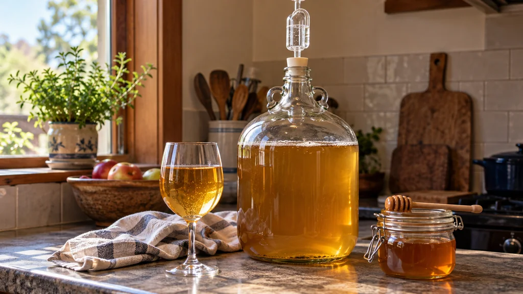 Hydromel ambrÃ© et bonbonne de fermentation avec barboteur