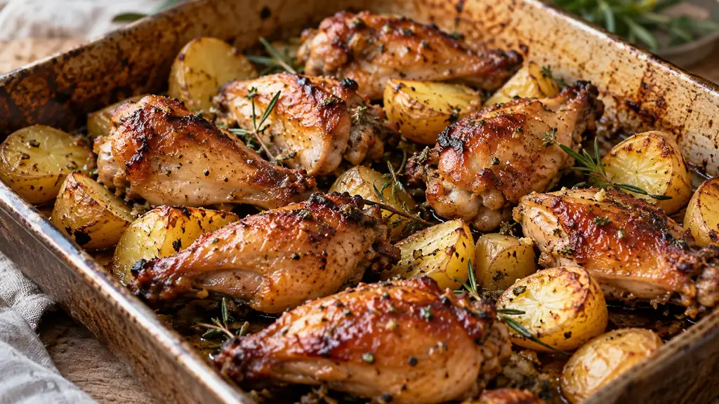 Manchons de canard dorÃ©s accompagnÃ©s de pommes de terre